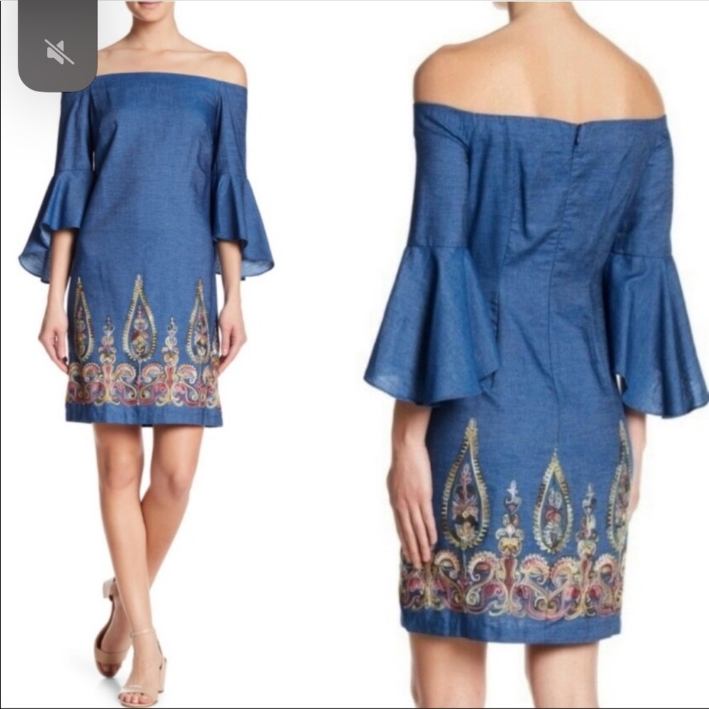 Nicole Miller Studio Off the Shoulder Shift Dress